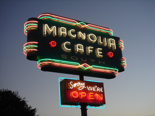 Magnolia Cafe sign South Congress Ave location Austin TX courtesy Tadson Bussey Flickr CC